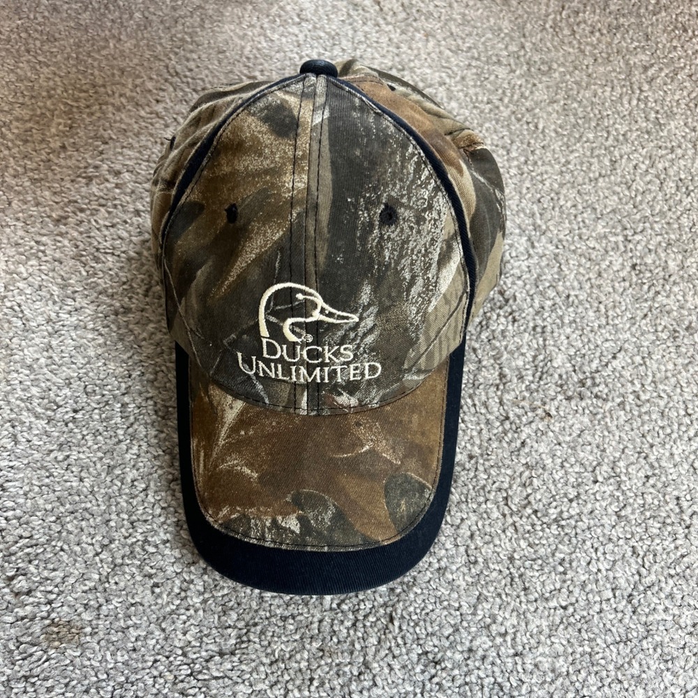 vtg Ducks Unlimited camo hat Mens Realtree Hardwoods Adjustable hunting cap DU